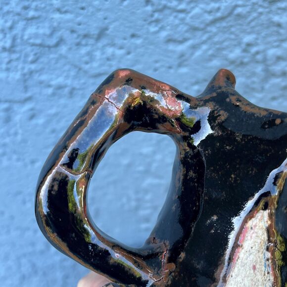 Vintage Brutalist Pottery Funky Abstract Pitcher Vase unique decor - Picture 4 of 10